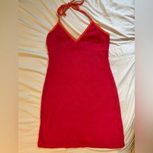 Women’s Express Pink w/Orange Ties Halter V- Neck Beach Sun Dress